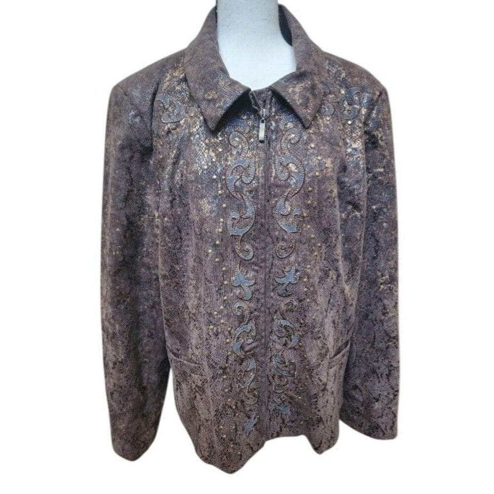 REBA Full Zip Jacket Size XL Embellished Poly Blend Country Chic